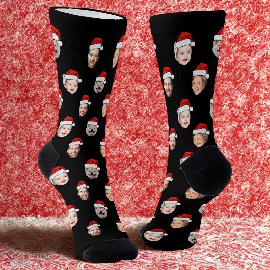 Custom Face Socks, Santa Hat 4 Photos Christmas Socken
