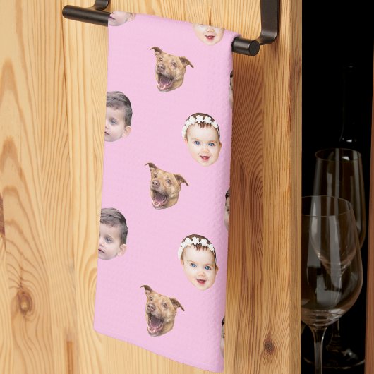 Custom Face, Unique Family Gift 3 Photos Face Pink Geschirrtuch