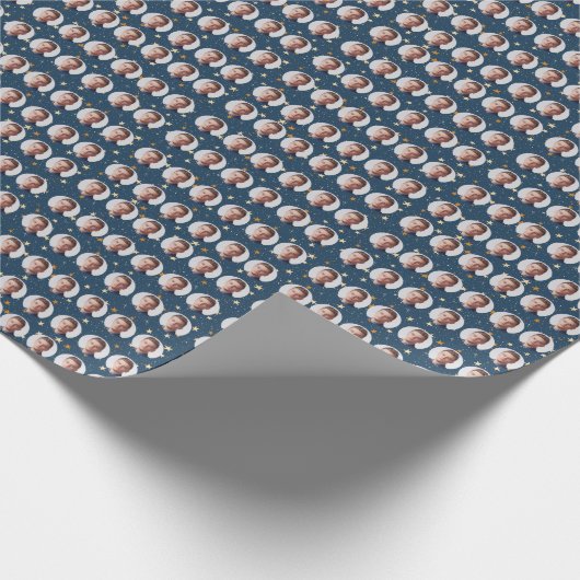 Custom Faces Stars Pattern Navy Geschenkpapier (Ecke)