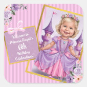 Custom Fairy Tale 6. Party Lilac und Pink Quadratischer Aufkleber (Vorderseite)