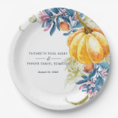 Custom Fall Floral Pumpkin Hochzeit Pappteller (Vorderseite)