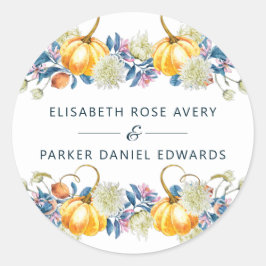Custom Fall Floral Pumpkin Hochzeit Runder Aufkleber