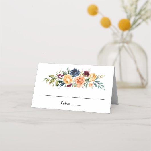 Custom Fall Floral Wedding Platzkarte (Vorderseite)