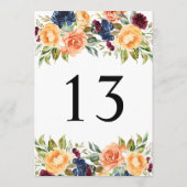 Custom Fall Floral Wedding Tischnummer Cards (Rückseite)