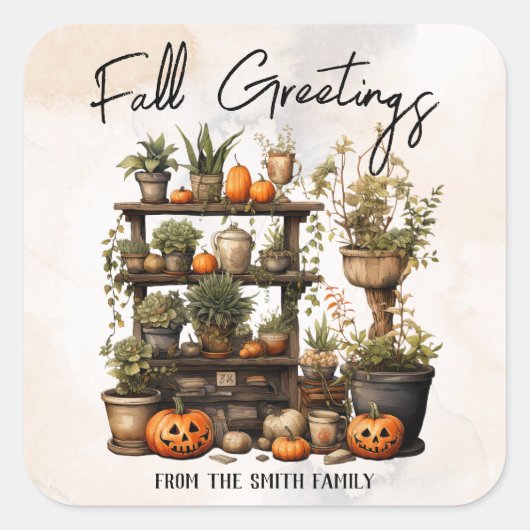 Custom Fall Greetings Quadratischer Aufkleber (Vorderseite)
