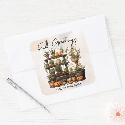 Custom Fall Greetings Quadratischer Aufkleber (Umschlag)