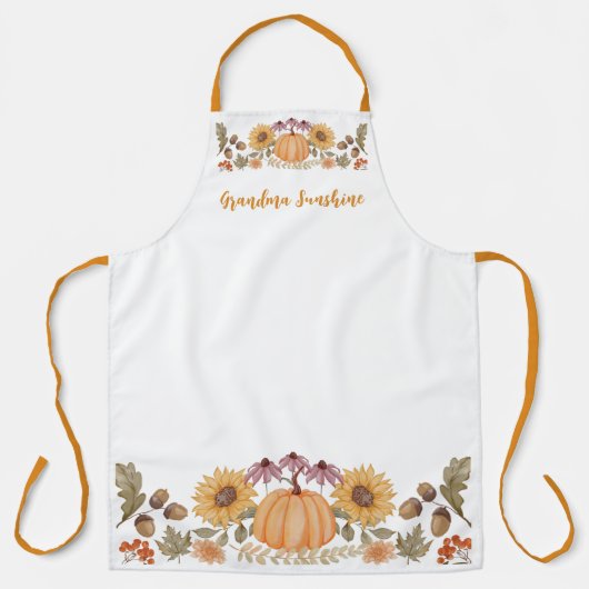 Custom Fall Herbst Floral Monogram Erntedank Schürze (Vorderseite)