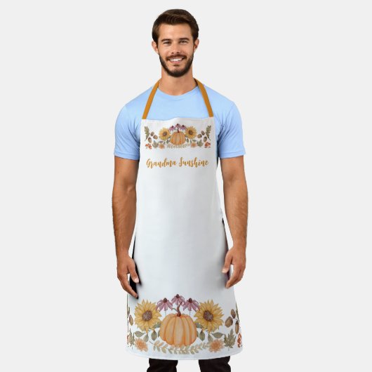 Custom Fall Herbst Floral Monogram Erntedank Schürze (Getragen)