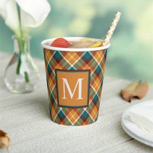 Custom Fall Pumpkin Orange Blätter Green Kariert Pappbecher