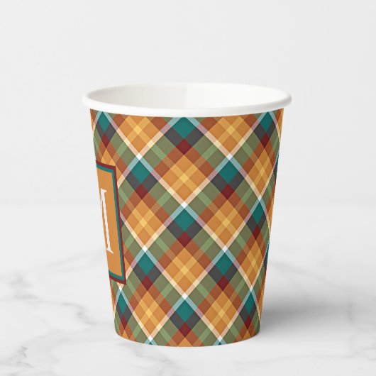 Custom Fall Pumpkin Orange Blätter Green Kariert Pappbecher (Links)