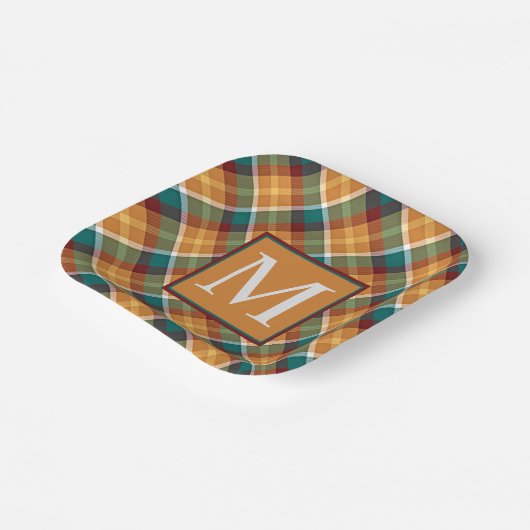 Custom Fall Pumpkin Orange Blätter Green Kariert Pappteller (Gewinkelt)