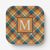 Custom Fall Pumpkin Orange Blätter Green Kariert Pappteller (Vorderseite)