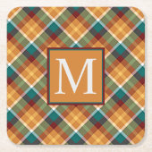 Custom Fall Pumpkin Orange Blätter Green Kariert Rechteckiger Pappuntersetzer (Vorderseite)