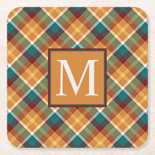 Custom Fall Pumpkin Orange Blätter Green Kariert Rechteckiger Pappuntersetzer (Vorderseite)