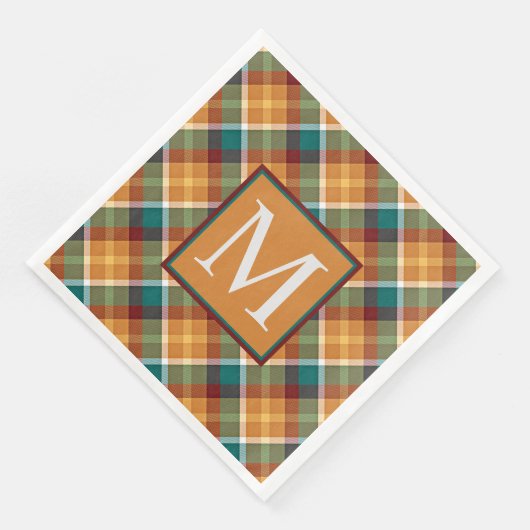 Custom Fall Pumpkin Orange Blätter Green Kariert Serviette (Ecke)