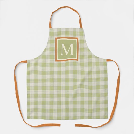 Custom Fall Pumpkin Orange Sage Green Gingham Schürze (Vorderseite)