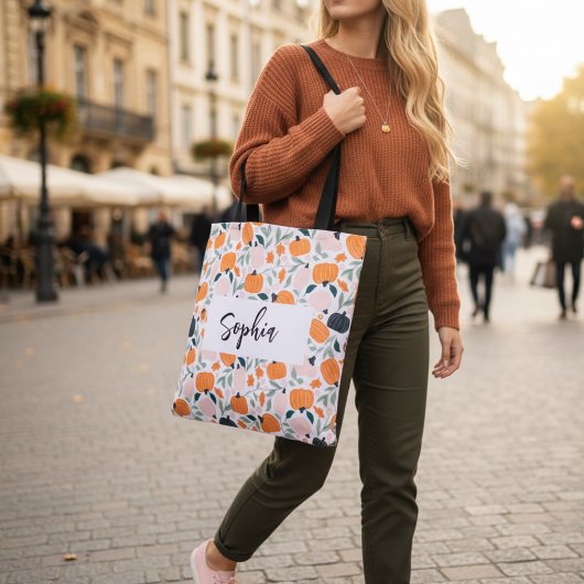 Custom Fall Pumpkin Tote Beutel mit Namen Tasche