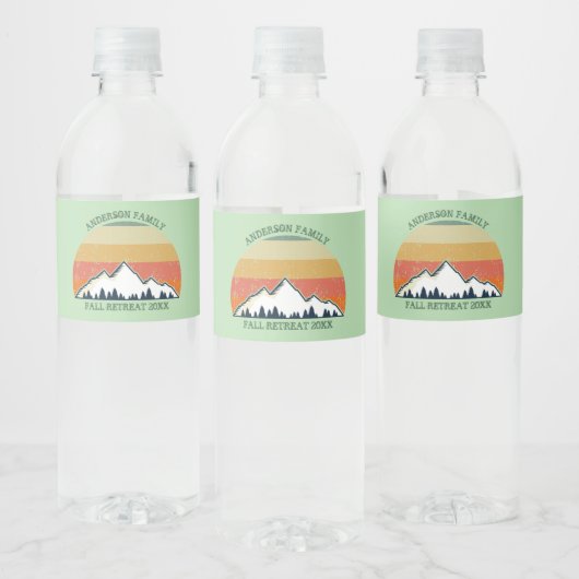 Custom Fall Retreat Sunset Mountain Party Wasserflaschenetikett (Flaschen)