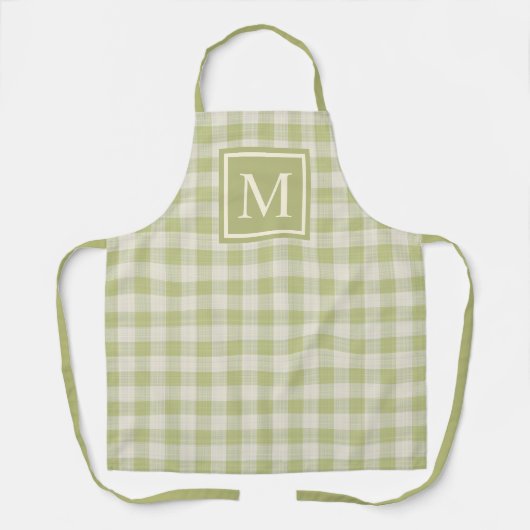 Custom Fall Season Sage Green Ivory Gingham Schürze (Vorderseite)