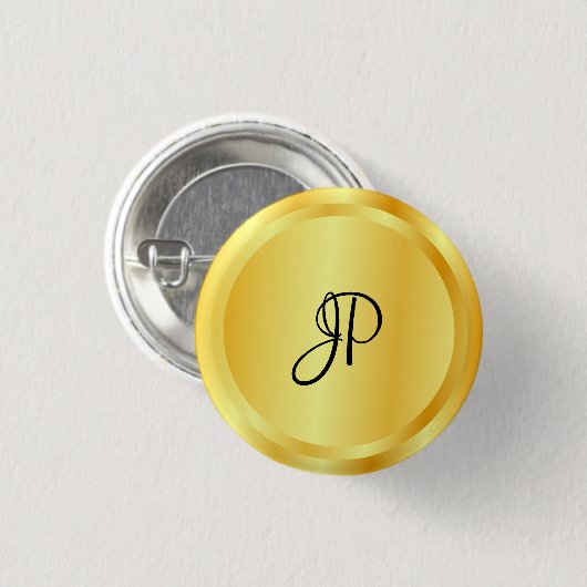 Custom Falsch Gold Metallic Look Monogram Elegant Button (Vorne & Hinten)
