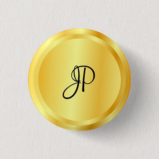 Custom Falsch Gold Metallic Look Monogram Elegant Button (Vorderseite)