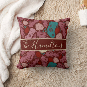 Custom Familienname Cosy Vintage Weihnachts-Bliss Kissen