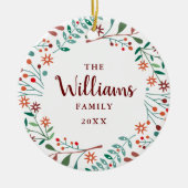 Custom Familienname Foto Weihnachtsfeiertag Blumen Keramik Ornament (Vorne)
