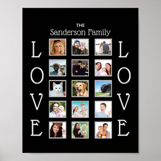 Custom Family 15 Foto Collage Liebe Black Poster (Vorne)