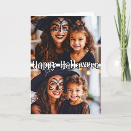 Custom Family 2-Fotos Template Happy Halloween Karte (Vorderseite)