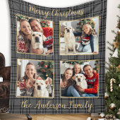 Custom Family 4 Foto Collage Winter Grau Kariert Fleecedecke