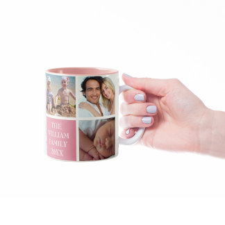 Custom Family 6 Foto Collage Wüste Rose Rosa Zweifarbige Tasse