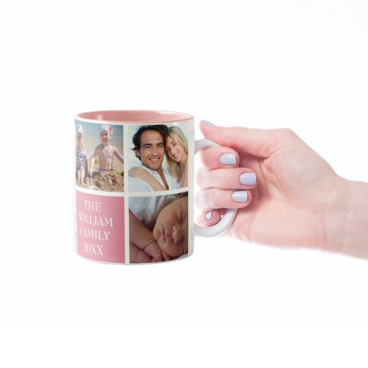 Custom Family 6 Foto Collage Wüste Rose Rosa Zweifarbige Tasse