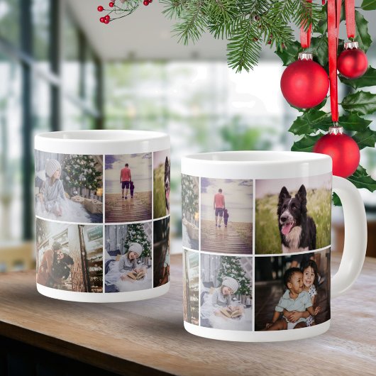 Custom Family 8 Foto Collage Holiday Keepake Jumbo-Tasse