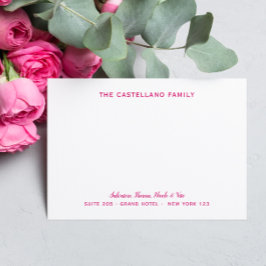 Custom Family Address Cursive Names HOT PINK Mitteilungskarte