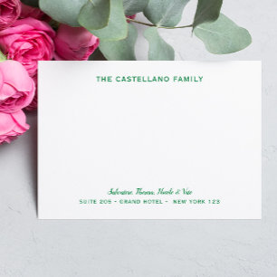 Custom Family Address Cursive Names Leaf Green Mitteilungskarte