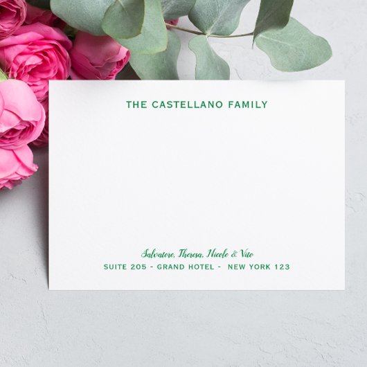 Custom Family Address Cursive Names Leaf Green Mitteilungskarte
