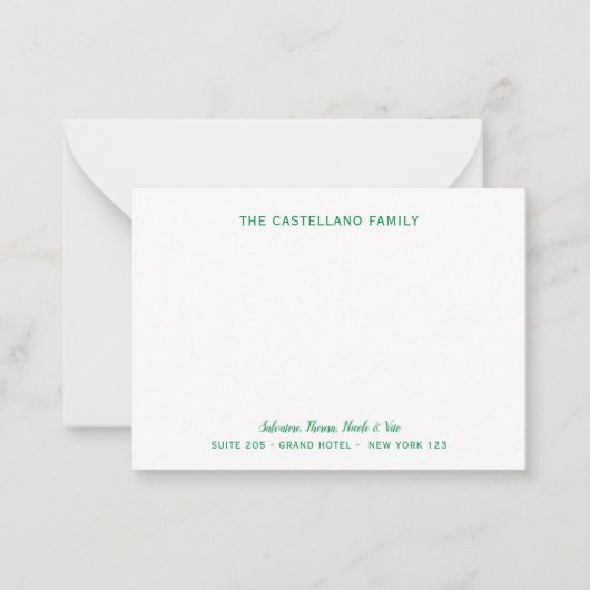 Custom Family Address Cursive Names Leaf Green Mitteilungskarte (Vorderseite)