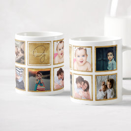 Custom Family Baby Foto Collage Trendy Gold Kaffeetasse