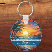 Custom Family Bahamas Vacation Faux Stained Glass Schlüsselanhänger (Rückseite)