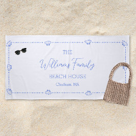 Custom Family Beach House Coastal Blue Muschel Chi Strandtuch