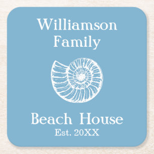 Custom Family Beach House Muscheln Blue Rechteckiger Pappuntersetzer
