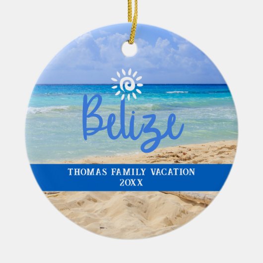 Custom Family Belize Beach Urlaub Weihnachten Keramik Ornament (Vorne)