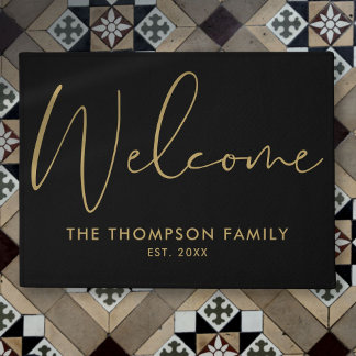 Custom Family Black and Gold Willkommen Fußmatte
