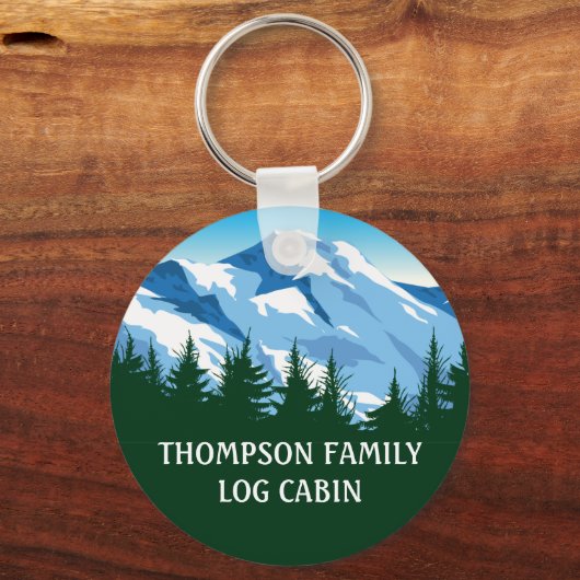 Custom Family Cabin Blue Mountain Forest Nature Schlüsselanhänger (Vorderseite)