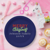 Custom Family Christmas Blue Paper Plate Pappteller (Party)