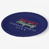 Custom Family Christmas Blue Paper Plate Pappteller (Schrägansicht)