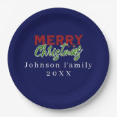 Custom Family Christmas Blue Paper Plate Pappteller (Vorderseite)