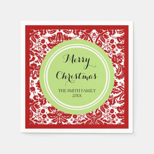 Custom Family Christmas Red Damask Napkins Serviette (Vorderseite)