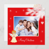 Custom Family Foto & Angel on Red Christmas (Vorne/Hinten)