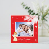 Custom Family Foto & Angel on Red Christmas (Stehend Vorderseite)